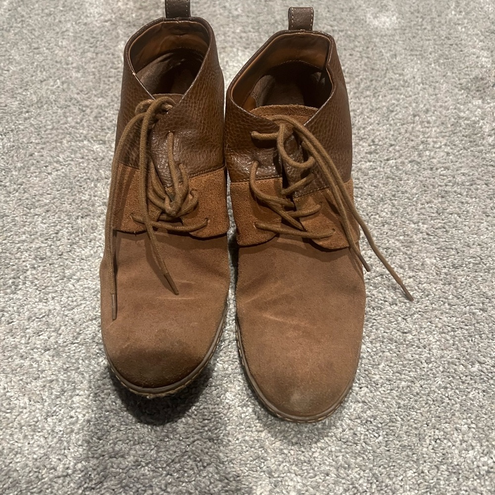 Franco Sarto Brown Leather & Suede Wedge Ankle Boots